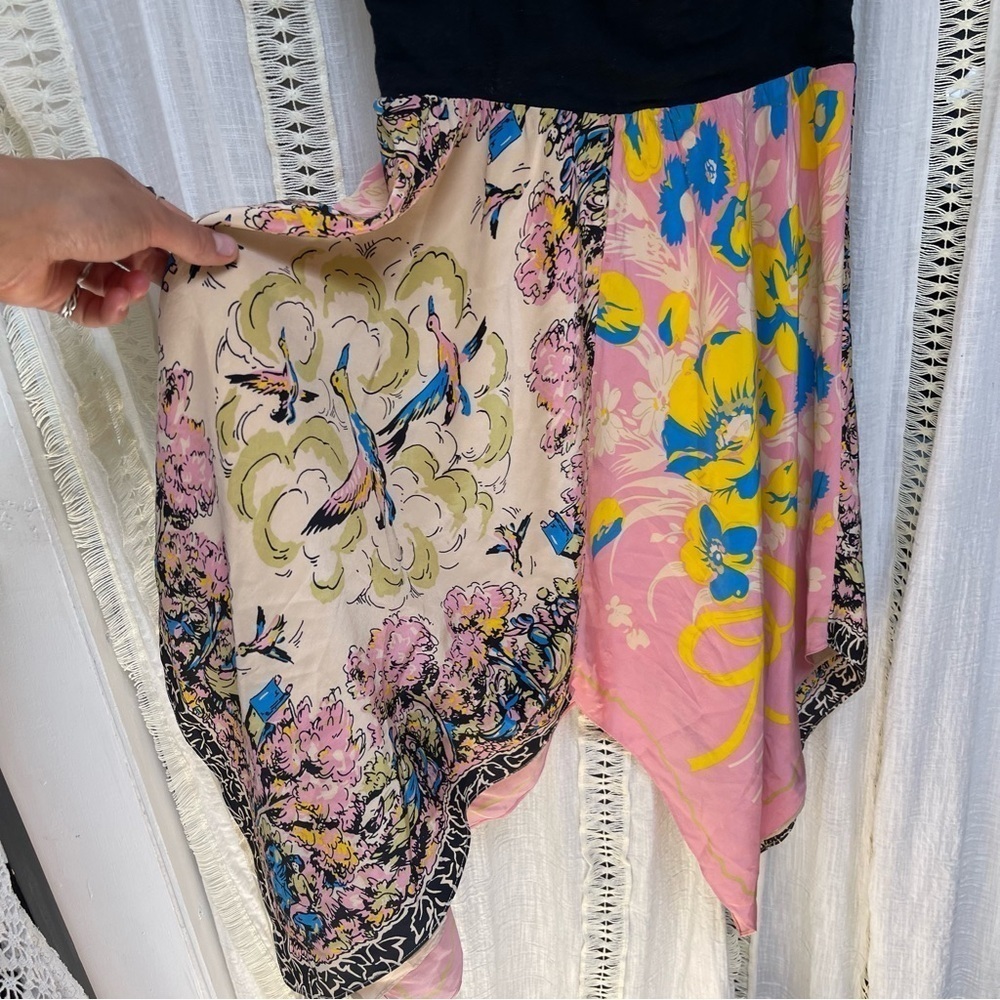 Vintage y2k Betsey Johnson Silk Mixed Print Handkerchief Midi Dress Size 4 - Picture 8 of 12